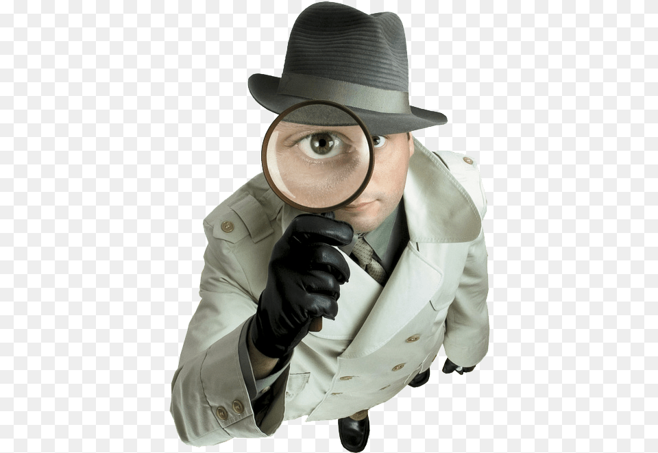 Welcome To Indian Lady Detective Man With Magnifying Glass, Clothing, Coat, Photography, Hat Free Png