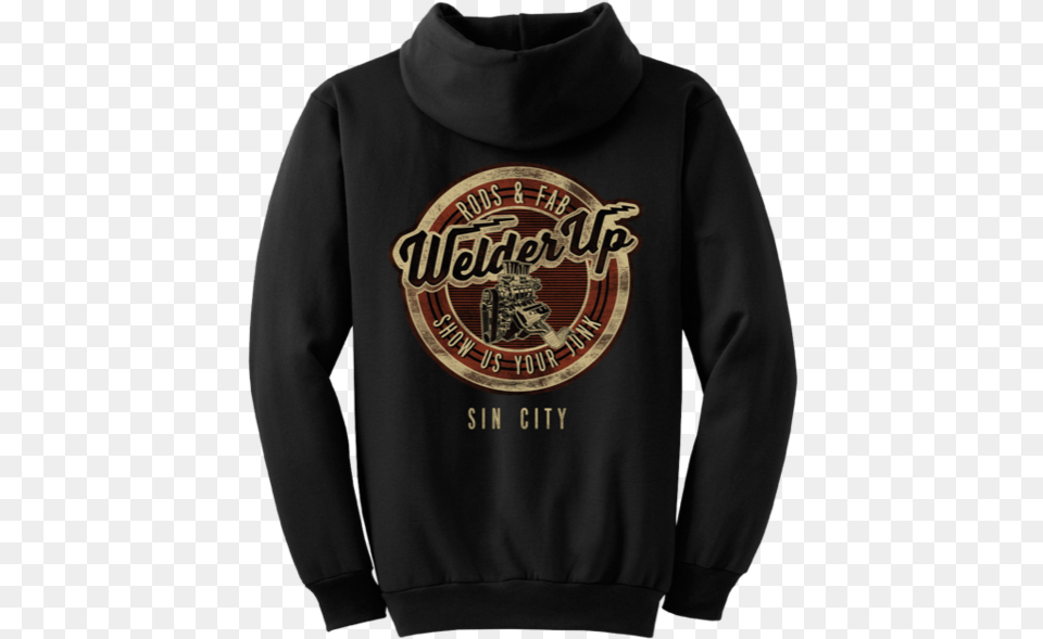 Welder Up Sin City Motor Black Hooded Long Sleeve, Clothing, Hoodie, Knitwear, Sweater Png Image