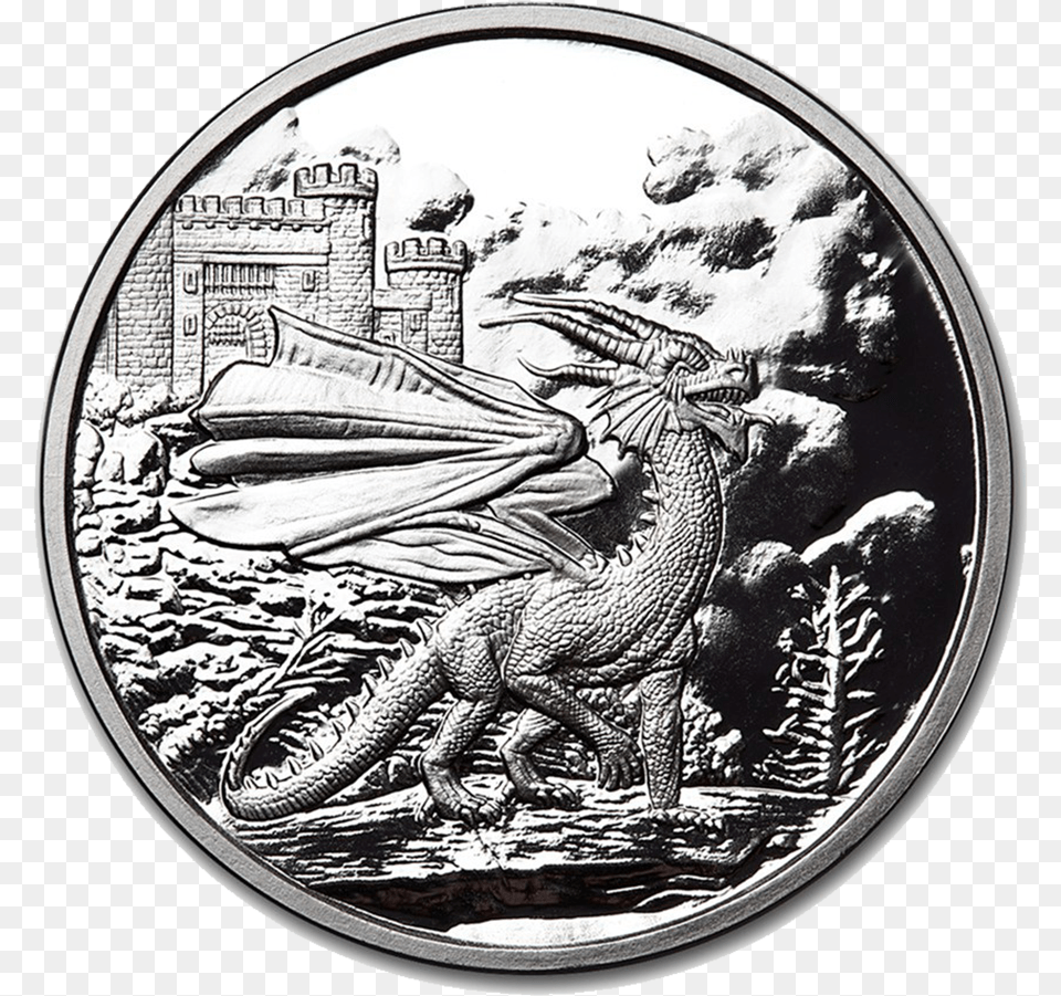 Welsh Red Dragon 5oz Silver Proof Round Silver, Coin, Money, Animal, Dinosaur Png Image