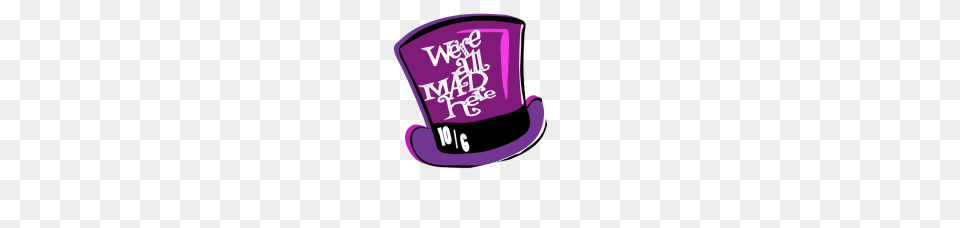 Were All Mad Here Mad Hatter Hat, Clothing, Cup, Purple, Disk Free Png