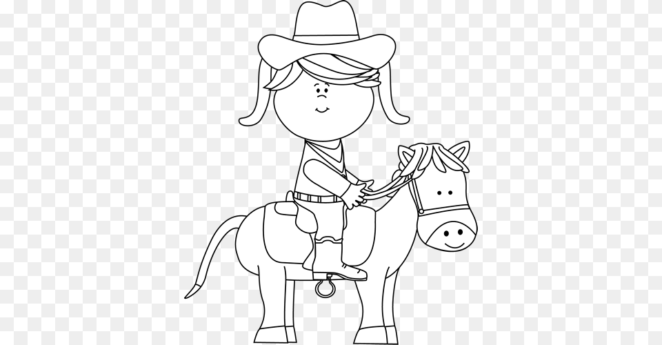 Western Clipart Black And White Black And White Cowgirl Clipart, Clothing, Hat, Baby, Person Free Transparent Png