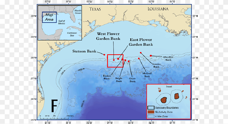Western Gulf Of Mexico And The Location Of The Flower Flower Garden Bank Sanctuary, Chart, Plot, Map, Atlas Free Png Download