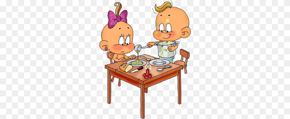 What Dream About Table Means Funny Baby Boy And Baby Girl Cartoon, Furniture, Dining Table, Food, Lunch Free Transparent Png