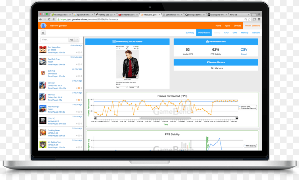 What Gamebench Looks Like Smart Reporting Remedy, Computer, Electronics, Person, Tablet Computer Png