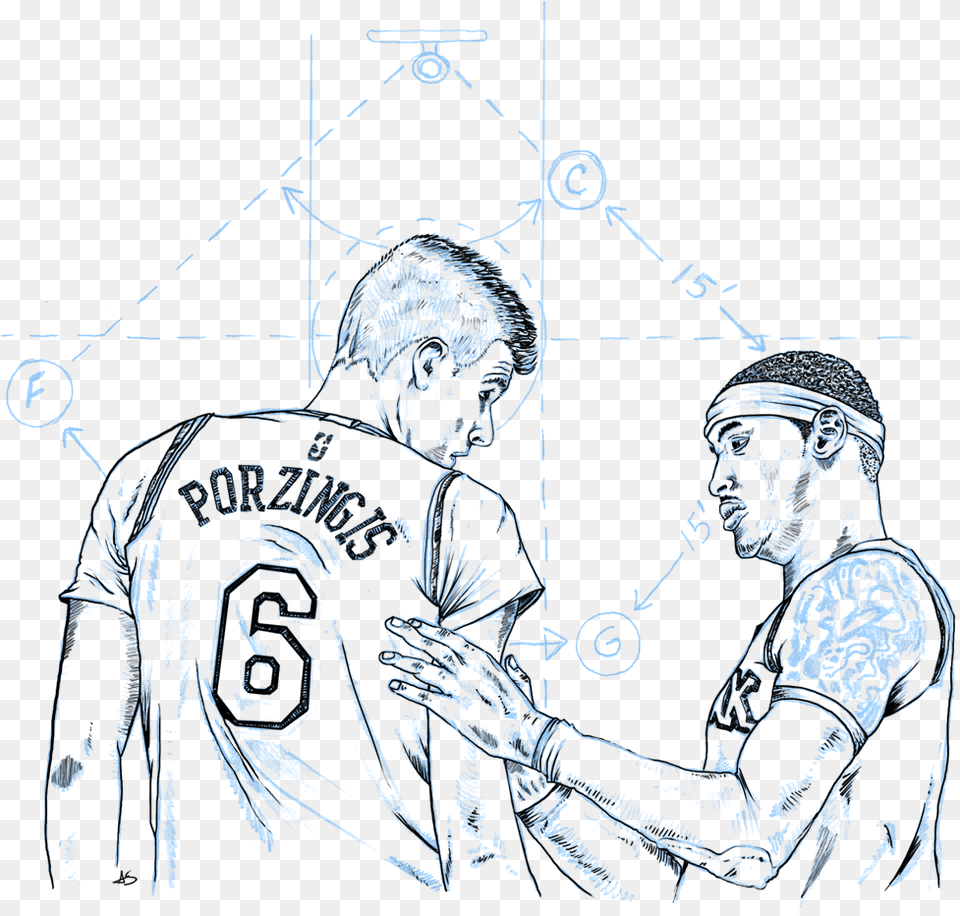 What Have You Learned Playing With Carmelo Anthony Kristaps Porzingis Drawing, Adult, Male, Man, Person Png