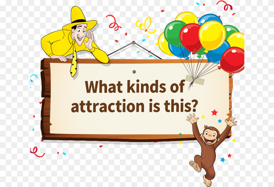 What Kinds Of Attraction Is This Curious George With Balloons, Balloon, Baby, Person, People Free Png Download