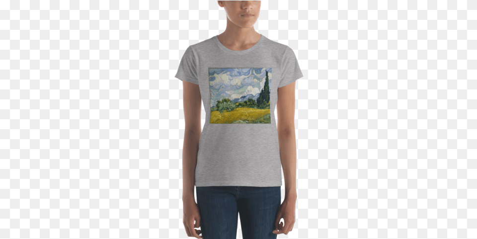 Wheat Field With Cypresses Cotton Art Tee For Wheat Field With Cypresses, Clothing, T-shirt Png Image