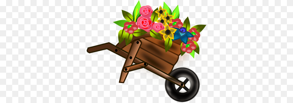 Wheelbarrow Transportation, Vehicle, Flower, Flower Arrangement Png Image