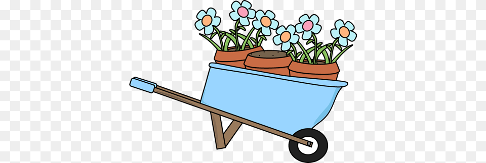 Wheelbarrow And Flower Pots Clip Art Planting Flowers Clip Art, Transportation, Vehicle, Dynamite, Weapon Free Png