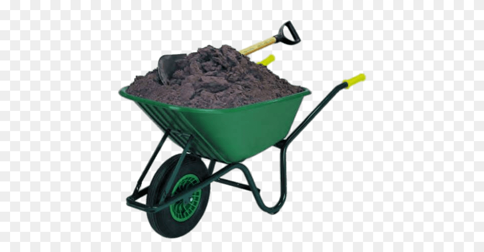 Wheelbarrow Filled With Dirt, Machine, Wheel, Soil, Transportation Png Image