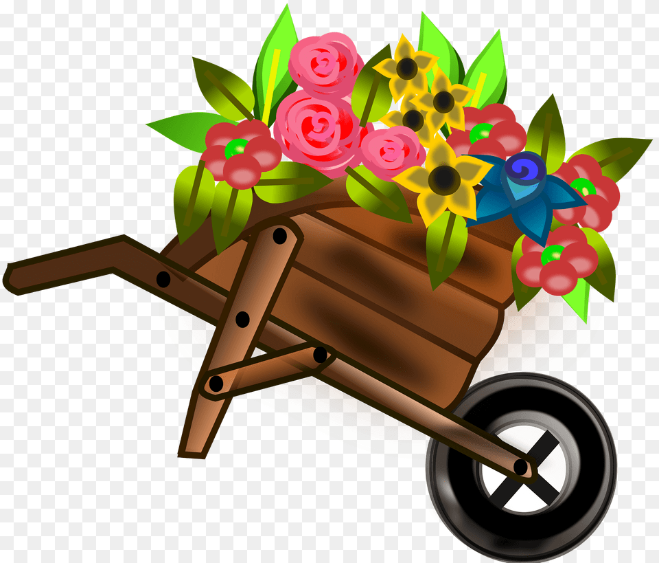 Wheelbarrow Full Of Flowers Clipart, Transportation, Vehicle, Machine, Wheel Free Png