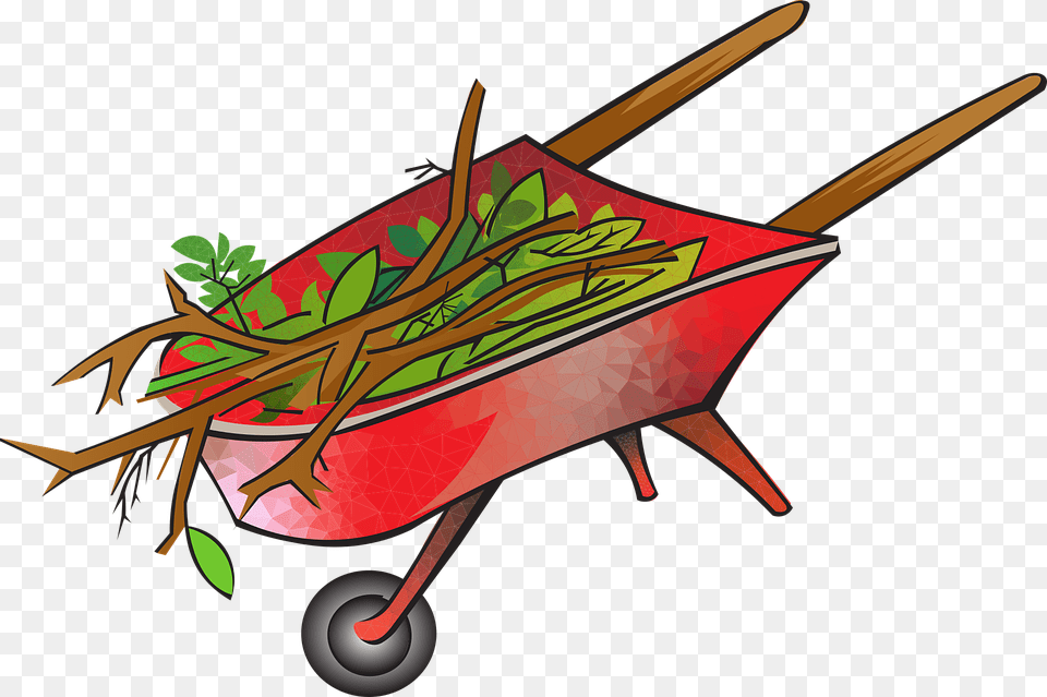 Wheelbarrow Red Gardening Branches Cuttings Work, Transportation, Vehicle, Aircraft, Airplane Free Png Download