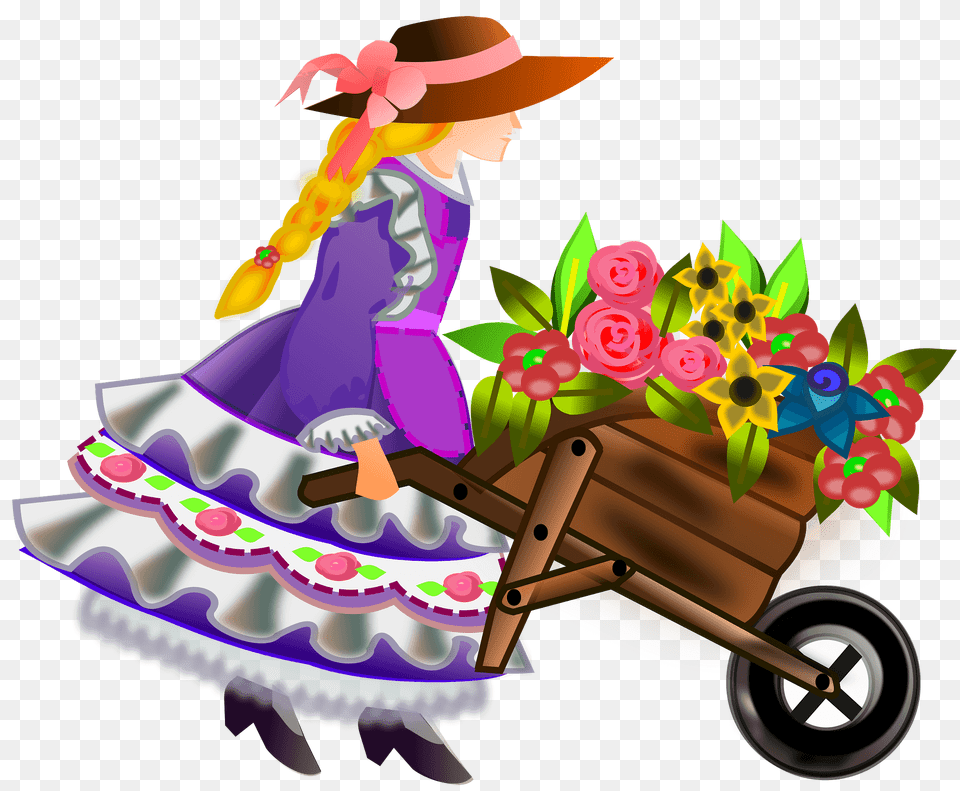 Wheelbarrow With Flowers Clipart, Machine, Wheel, Face, Head Png Image