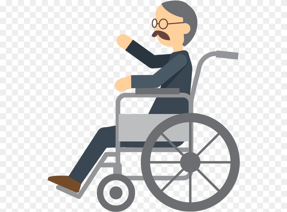 Wheelchair Cartoon Man In A Wheelchair, Chair, Furniture, Machine, Wheel Png Image