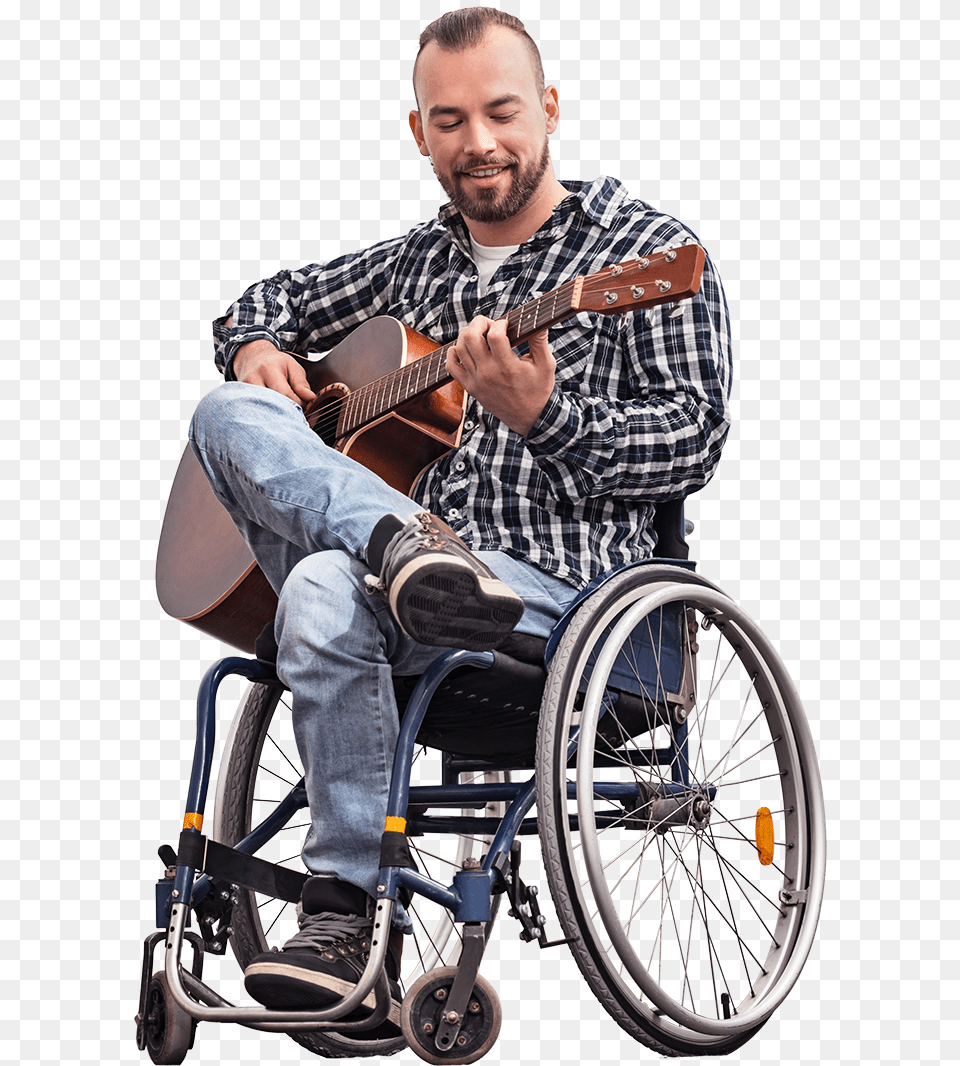 Wheelchair Person In Wheelchair, Furniture, Male, Man, Guitar Free Transparent Png