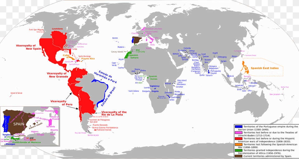 When Spain And Portugal Dominated The World Portuguese Empire 1580 Map, Chart, Plot, Atlas, Diagram Png