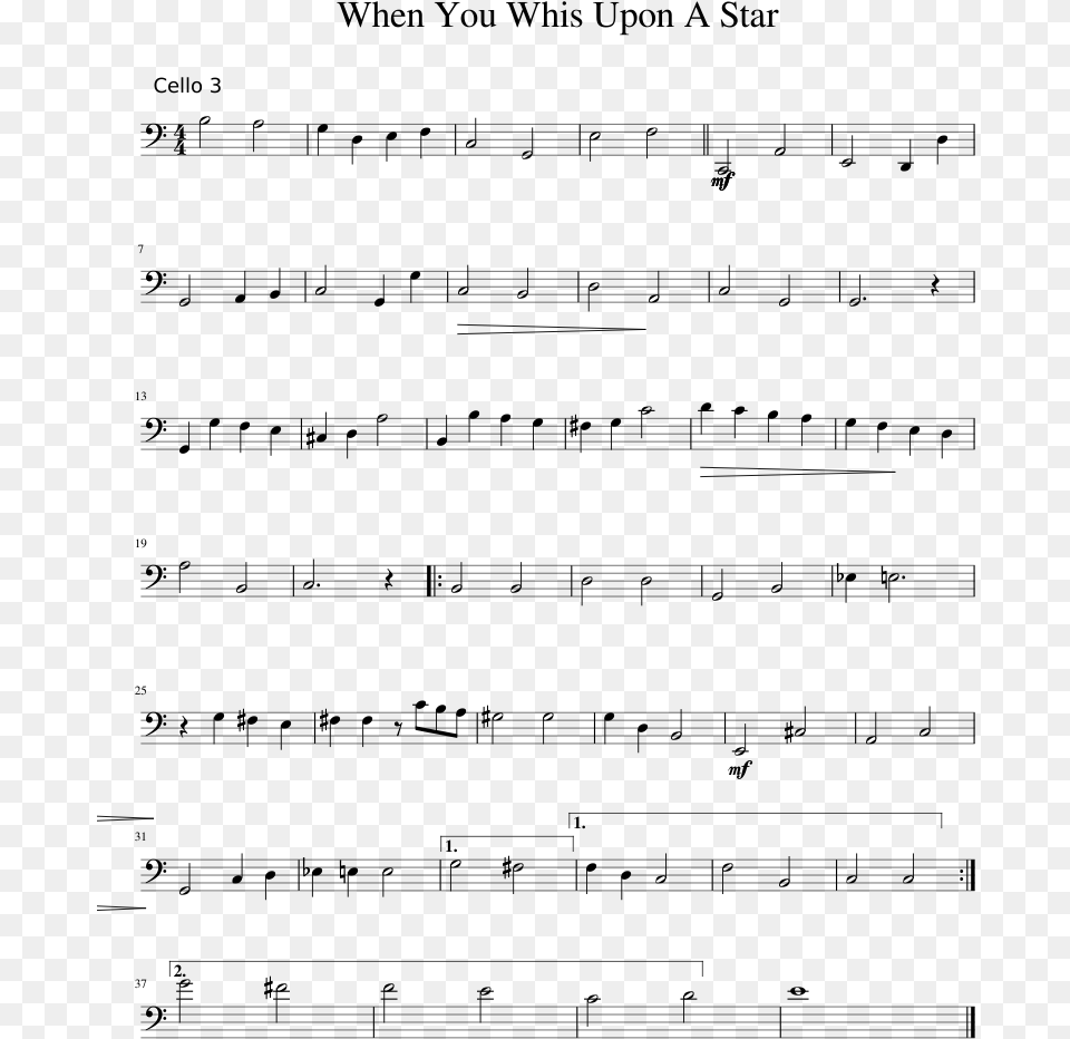 When You Whis Upon A Star Sheet Music 1 Of 1 Pages Penelope Partitura Piano Pdf, Gray Png Image