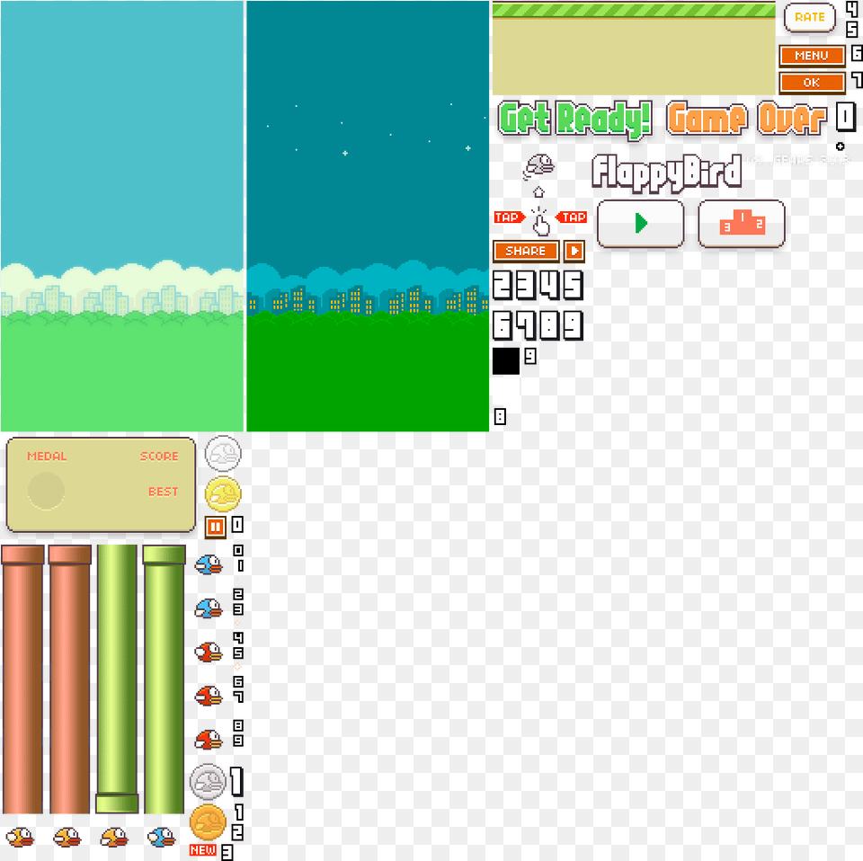 Where Can I See Red Tubes Instead Of Green Ones In Flappy Flappy Bird Sprite Sheet, Scoreboard, Game, Super Mario Png Image
