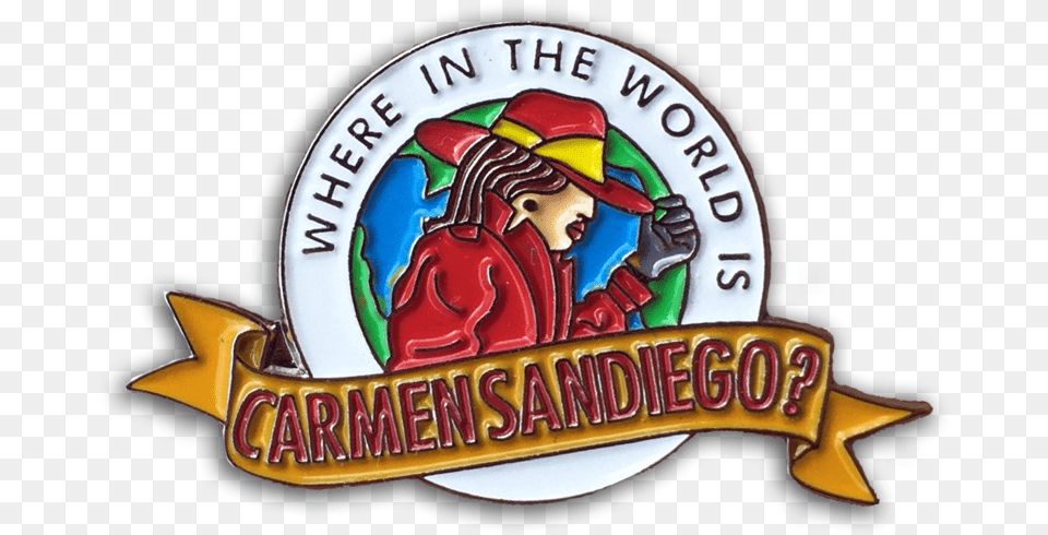 Where In The World Carmen Sandiego Logo, Badge, Symbol, Person, Helmet Free Transparent Png