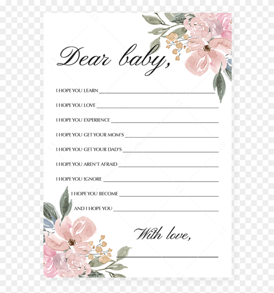 Whimsical Baby Wishes Card For Girl By Littlesizzle Advice For The Parents, Text, Page Free Transparent Png
