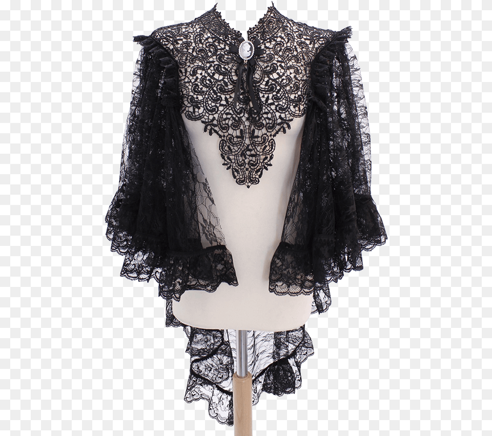 Whitby Lace Applique Gothic Cape Blouse, Clothing, Person, Coat Png