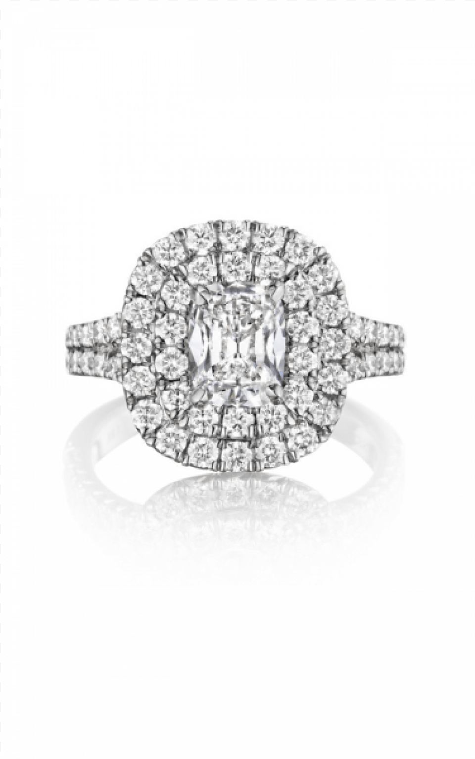 White 18 Karat Cushion Diamond Double Halo Split Shank Engagement Ring, Accessories, Gemstone, Jewelry, Chandelier Free Transparent Png