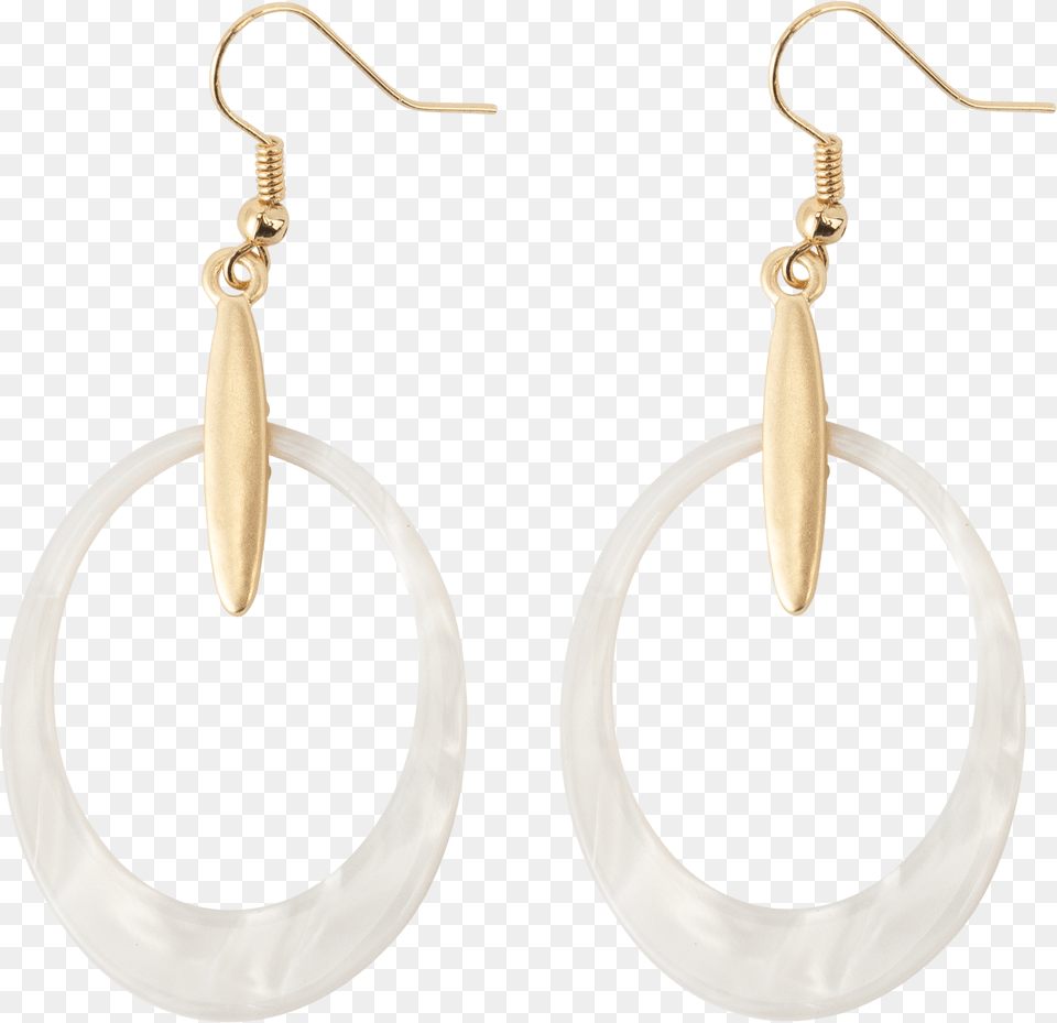 White Acrylic Oval With Gold Accent Earrings Earrings, Accessories, Earring, Jewelry Png Image