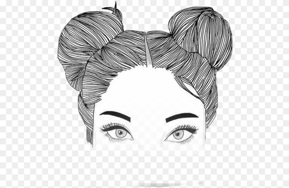 White Aesthetic Space Buns Chicas Dibujos A Lapiz, Art, Drawing, Adult, Female Png