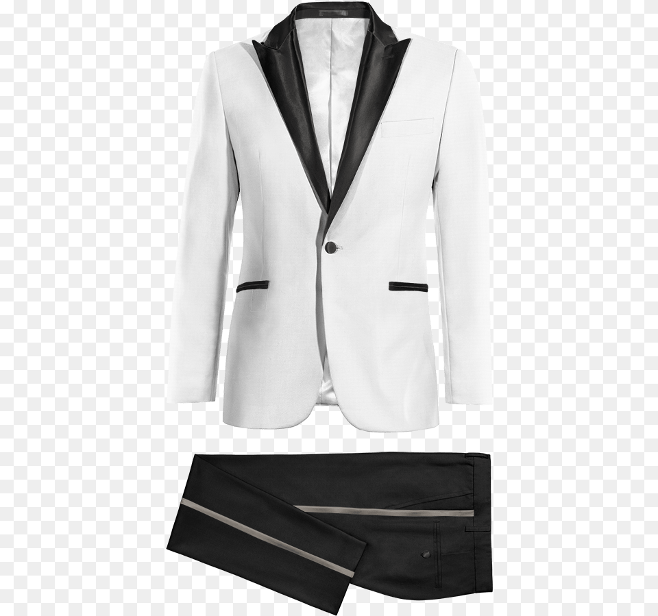 White Amp Black Peak Lapel Tuxedo01 Tuxedo, Blazer, Clothing, Coat, Formal Wear Free Png