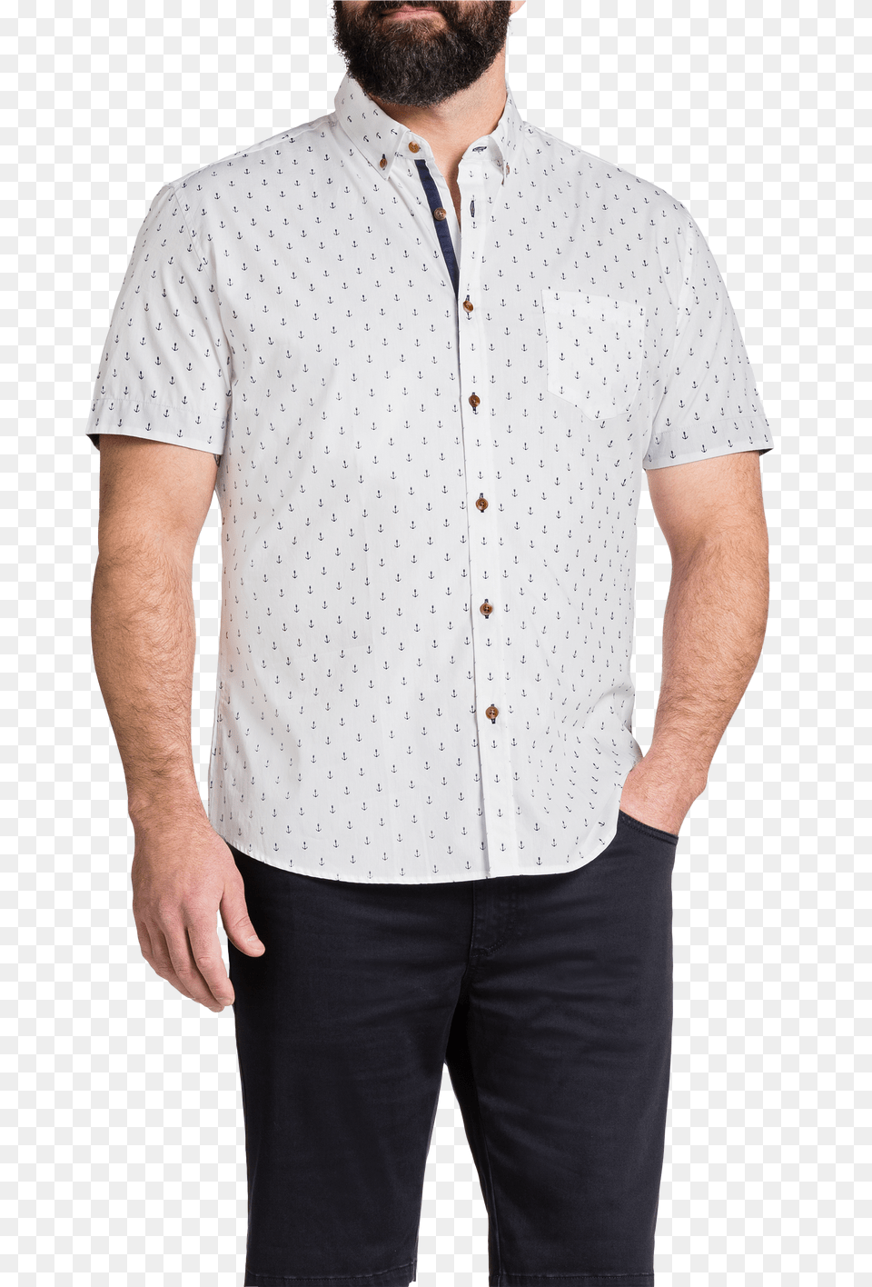 White Anchor Print Shirt Formal Wear Free Png