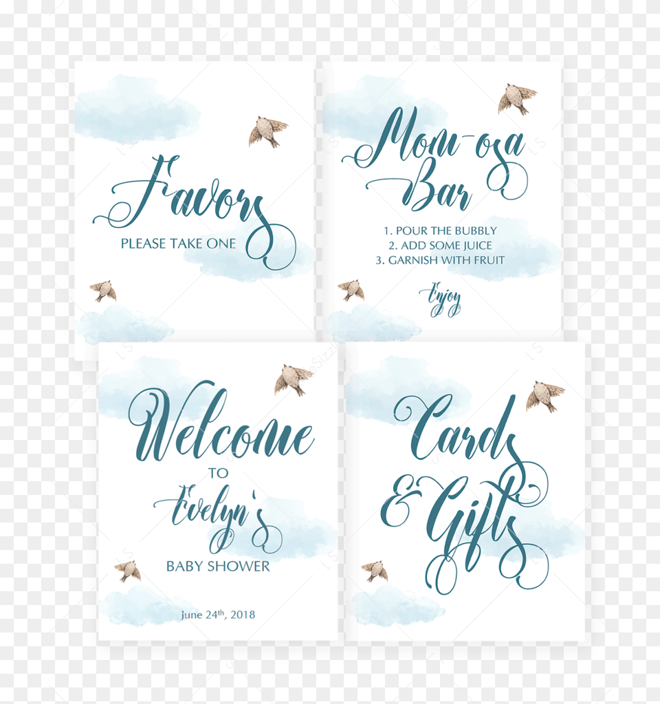 White And Blue Clouds Baby Shower Decorations Printable, Advertisement, Poster, Text, Business Card Png