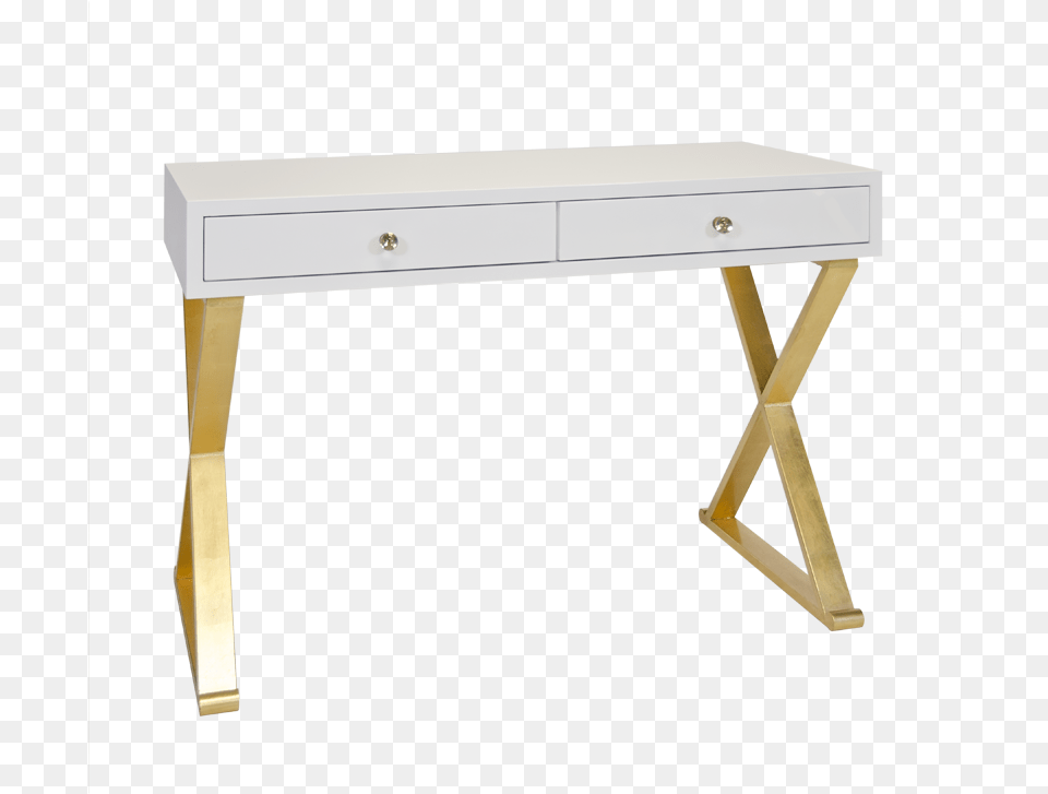 White And Gold Console Table Or Desk Lacquer White Desk, Furniture, Mailbox, Electronics, Computer Free Png