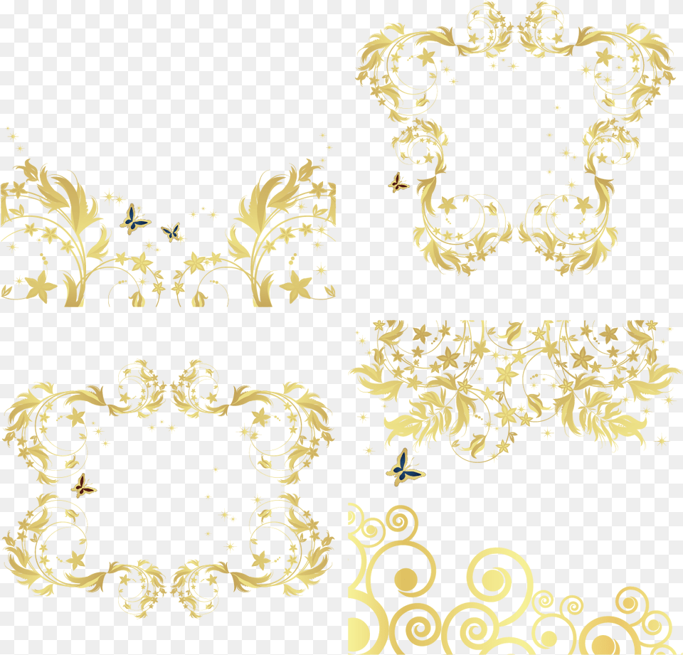 White And Gold Pattern Motif, Art, Floral Design, Graphics Png