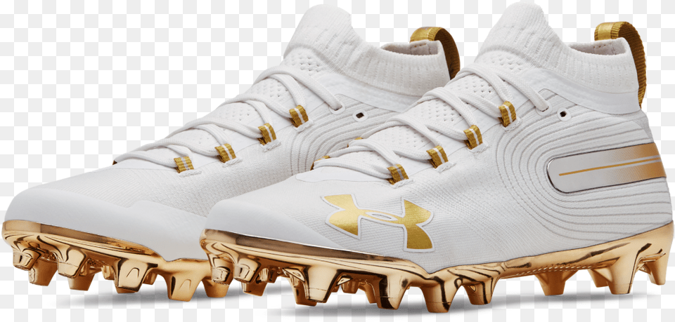 White And Gold Under Armour Cleats, Clothing, Footwear, Shoe, Sneaker Free Png Download