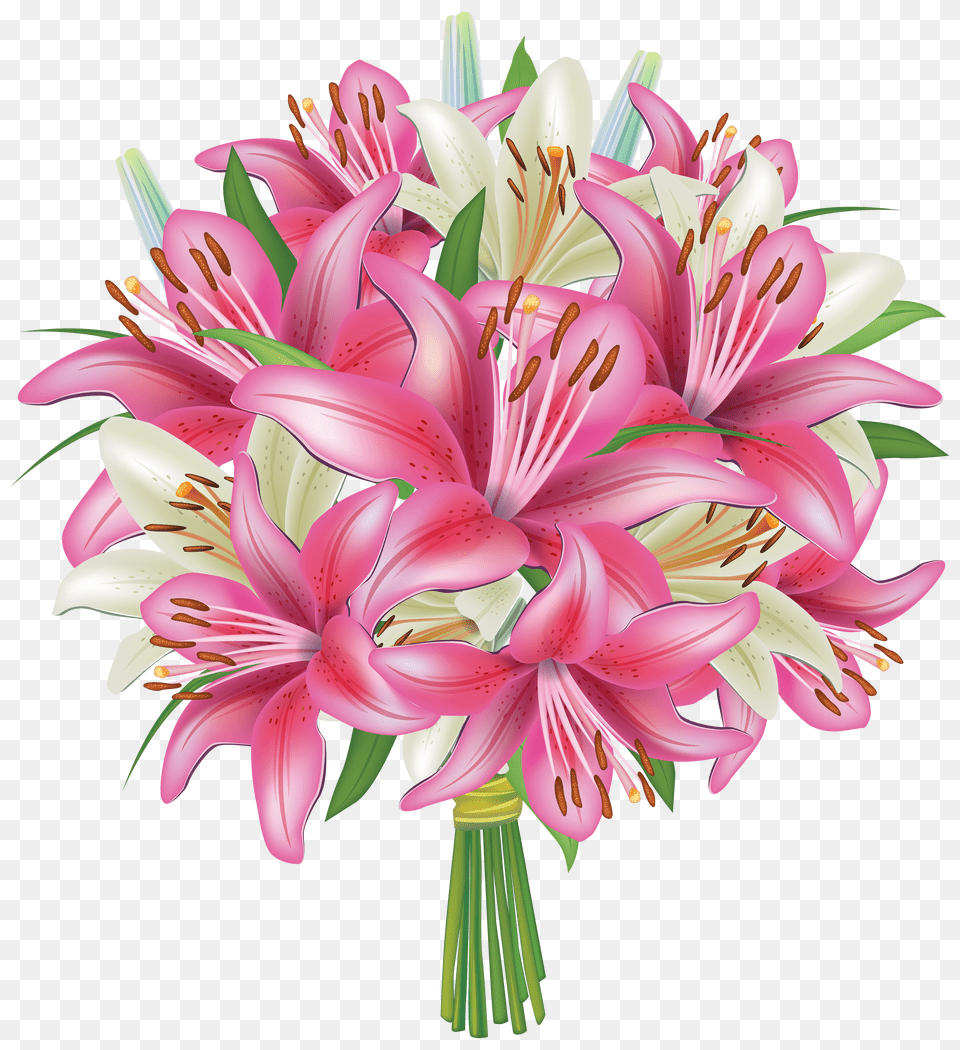 White And Pink Lilies Flowers Bouquet Bouquet Of Flowers Clipart Png Image