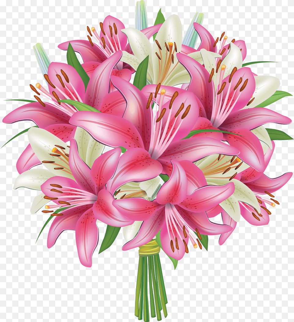 White And Pink Lilies Flowers Bouquet Clipart Image Beautiful Flower Good Night Free Png Download