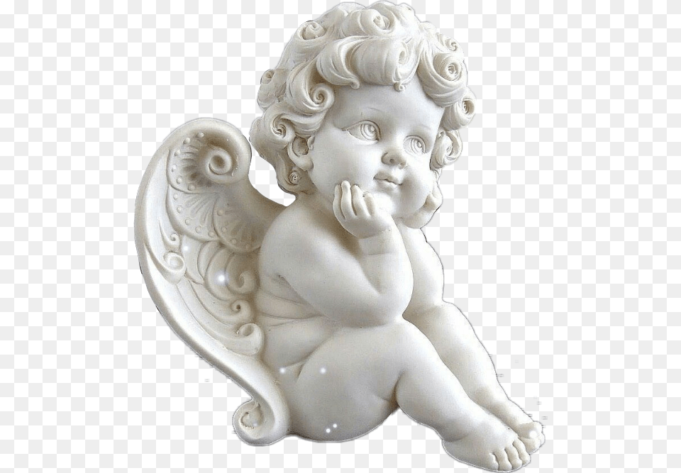 White Angel Aesthetic Carved Statue Tumblr Sculpture Cherub Renaissance Baby Angel, Person, Face, Head Png