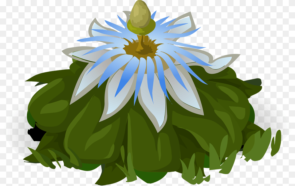 White Blue Fantasy Flower Clipart, Daisy, Plant, Art, Green Png