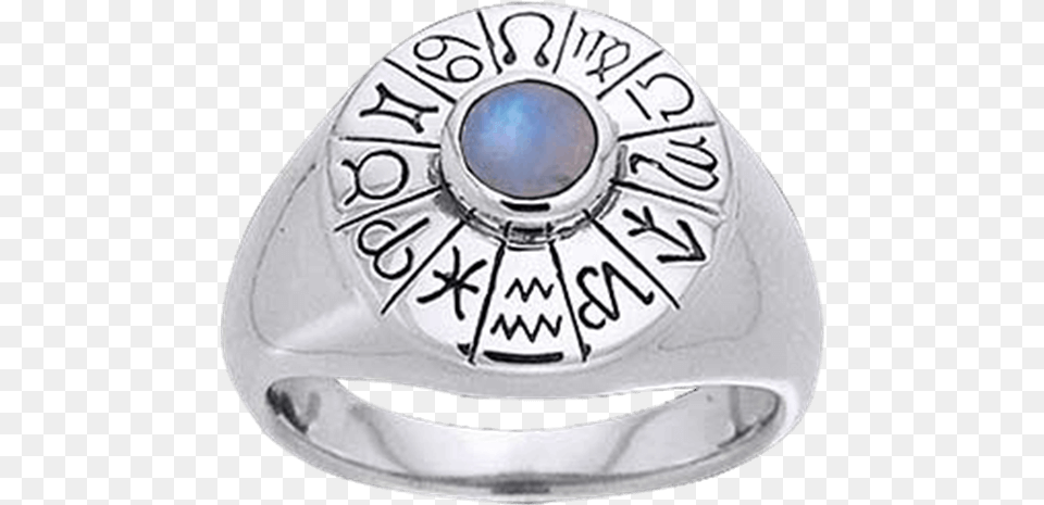 White Bronze Zodiac Wheel Gemstone Ring Quotwheel Of The Year Zodiac Ringquot, Accessories, Jewelry, Silver, Helmet Free Transparent Png