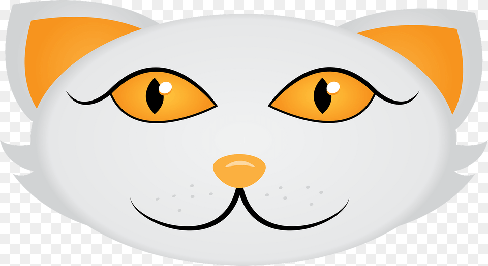 White Cat Face With Orange Ears And Eyes Clipart, Plate Png