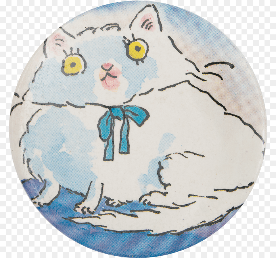 White Cat In Blue Bow Art Button Museum Cartoon, Astronomy, Outer Space, Face, Head Free Png Download