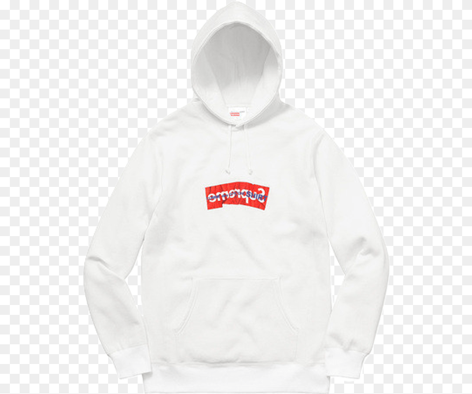 White Cdg Supreme Hoodie, Clothing, Hood, Knitwear, Sweater Png Image