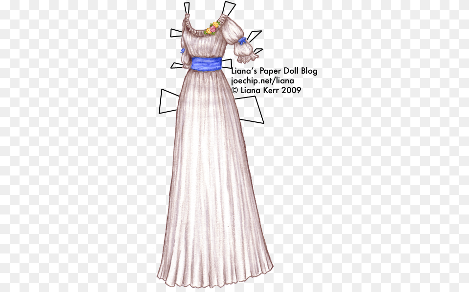 White Chemise A La Reine With Blue Silk Sash Renaissance Dress Sketch, Wedding Gown, Clothing, Evening Dress, Fashion Free Png