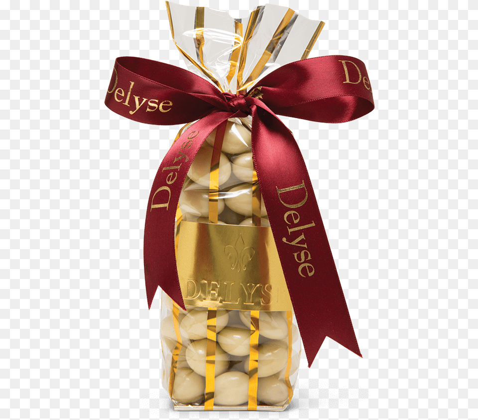 White Chocolate Praline Almonds Gold Bag Red Ribbon Gift Wrapping, Person, Food, Produce Png