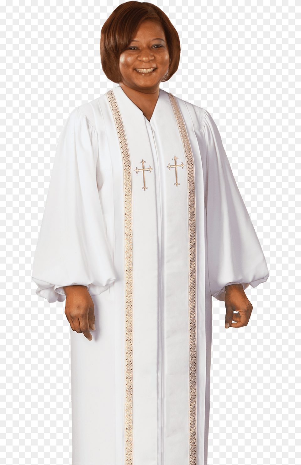 White Clergy Robe With Gold Trim Church Robes, Fashion, Adult, Person, Woman Free Png