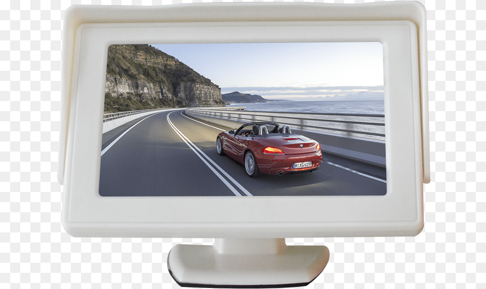 White Color Mini 43 Screen Lcd Monitor Cctv Car Rear View Sea Cliff Bridge, Computer Hardware, Electronics, Hardware, Transportation Png