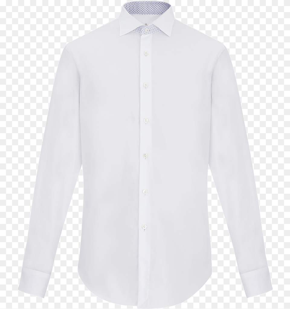 White Cotton Shirt With Contrasting Details Hoodie Jacket Plain White, Clothing, Dress Shirt, Long Sleeve, Sleeve Free Png Download