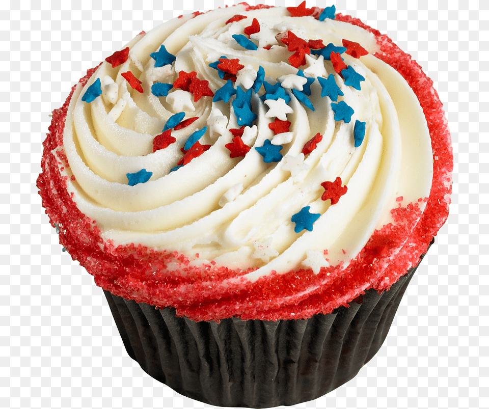 White Cupcakes With Star Sprinkles, Cake, Cream, Cupcake, Dessert Free Png