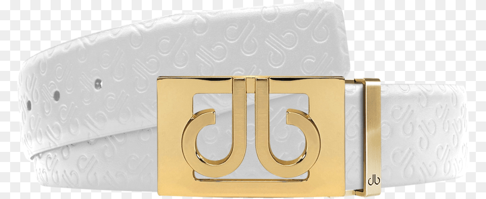 White Db Icon Pattern Embossed Leather Belt With Gold Classic Thru Buckle Gucci, Accessories Free Png Download