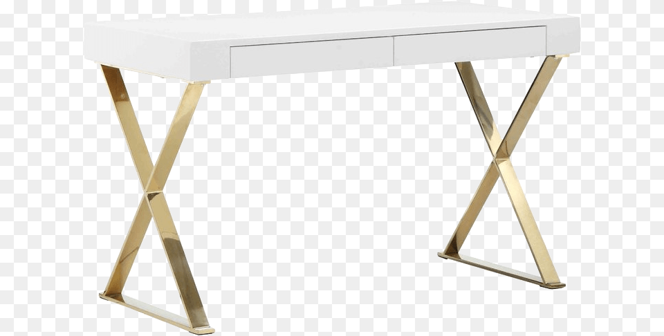 White Desk Lacquered X Legs Cross Legs Brass End Table, Furniture Free Png